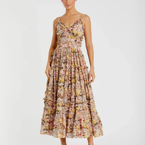 Mac Duggal Floral Ruffled Detail Long Dress, Size 6 NWT - STEAL - Picture 1 of 3